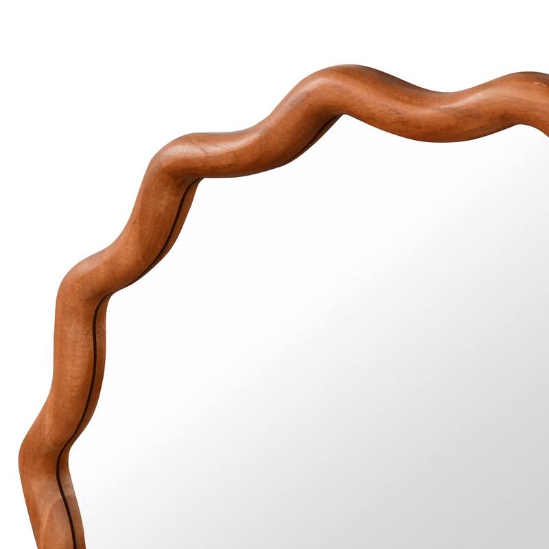 30 inch Wavy Round Solid Wood Frame Decorative Mirror,For Bedroom, Bathroom, Living Room, Entryway