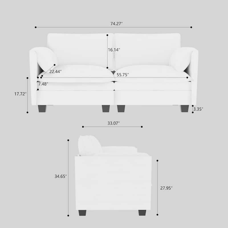 Solid Wood Loveseat Sofa, Fabric Upholstered Straight-Row 2 Seat Sofa, Lounge Sofa with Armrests for Small Spaces, Bedroom