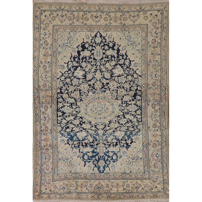 Blue Nain Toodeshk Persian Antique Area Rug Handmade Wool Carpet - 3'11"x 5'11"