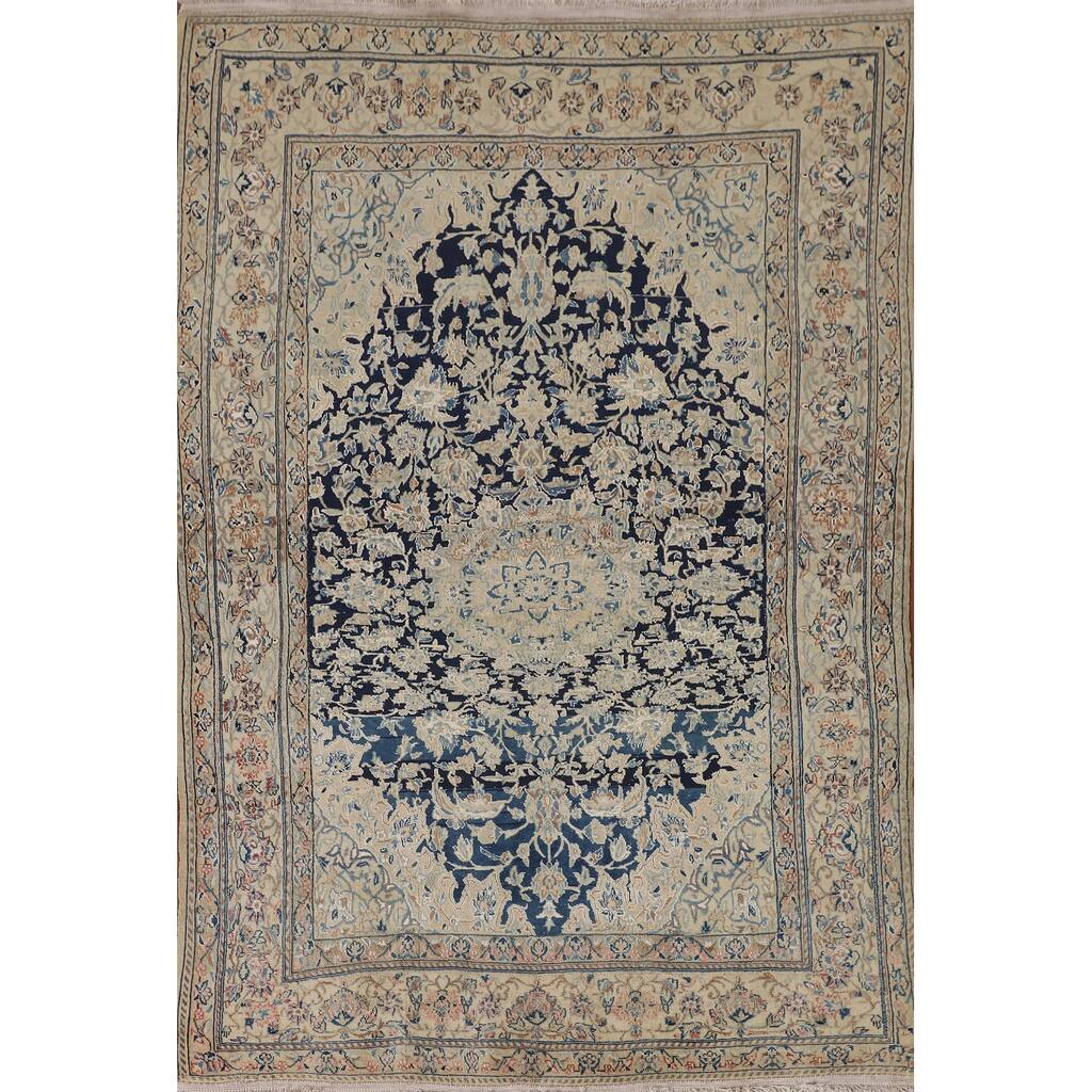 Blue Nain Toodeshk Persian Antique Area Rug Handmade Wool Carpet - 3'11"x 5'11"