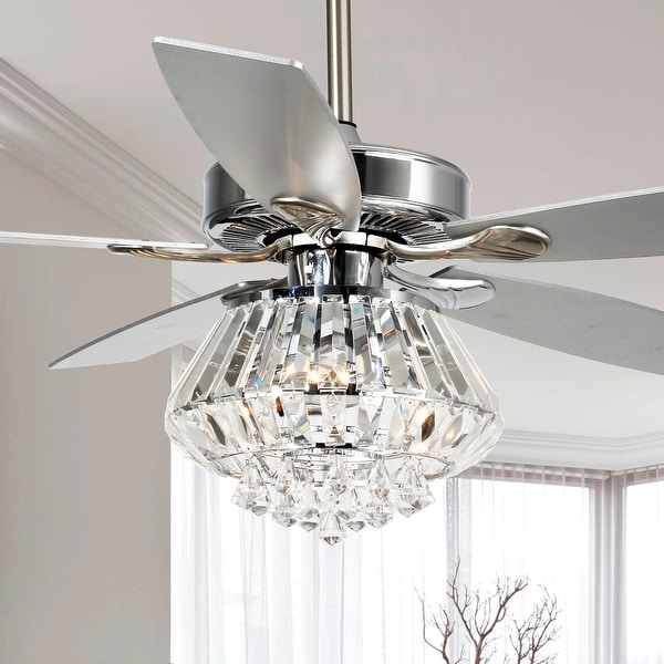 Modern Chrome and Crystal 52-inch Ceiling Fan with Remote. Opens flyout.