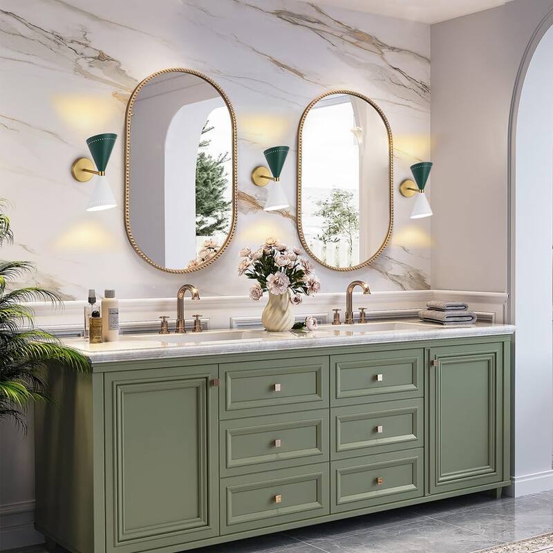 Modern Stylish 2-Light Colorblock Hourglass Bathroom Wall Lamp - Green White