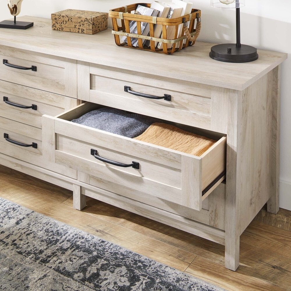 Modern Farmhouse 6 - Drawer Dresser, Rustic Gray Finish - Bed Bath