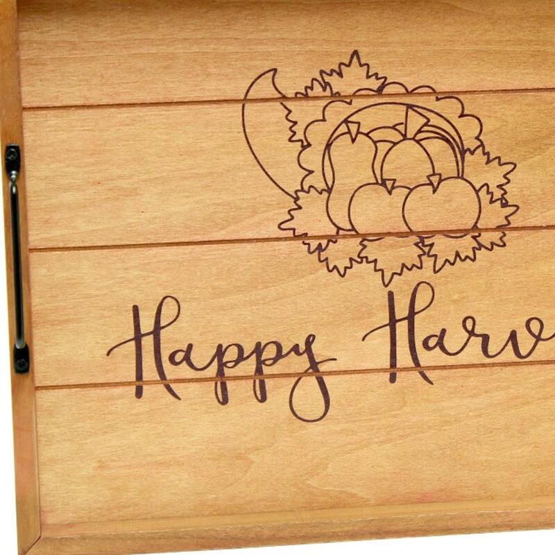 HomeRoots 16" Natural And Burgundy Happy Harvest Serving Tray With Handles - 15.50 in. x 2.25 in. x 12.00 in.