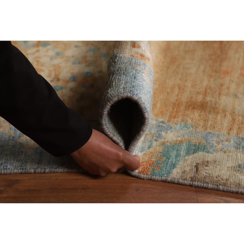 Vegetable Dye Orange Art Deco Turkish Rug Hand-Knotted Wool Carpet - 4'10"x 6'8"