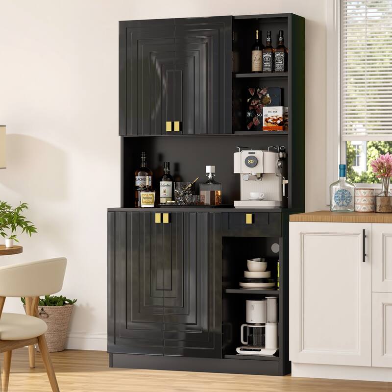 Pocassy 71" Hutch Cabinet with Countertop & Power Outlet