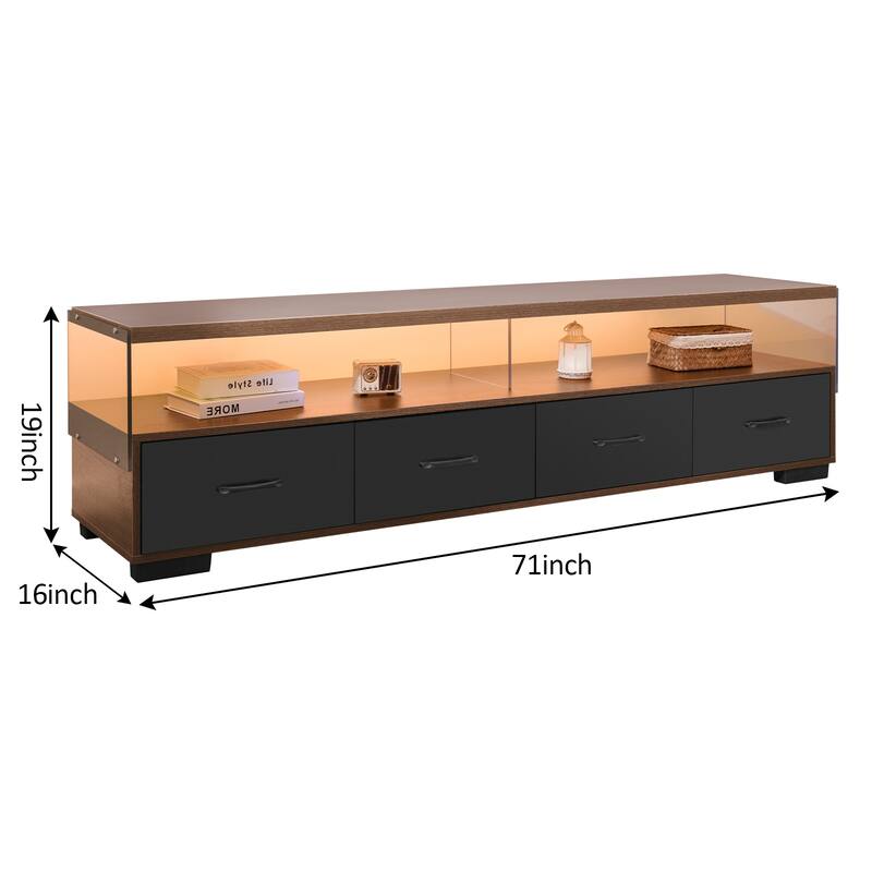 71"Modern Acrylic TV Stand with 4 Drawers and 2 Open Shelves - Sleek Media Console for Living Room