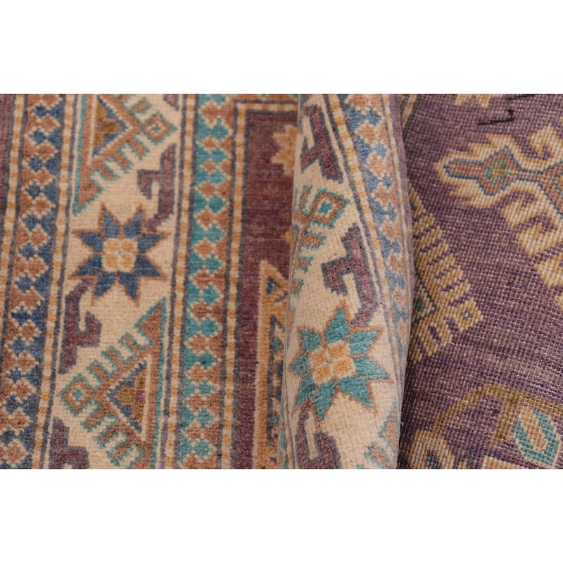 Bohemian Kazak Mila Light Purple/Beige Wool Rug - 3'4'' x 4'10''