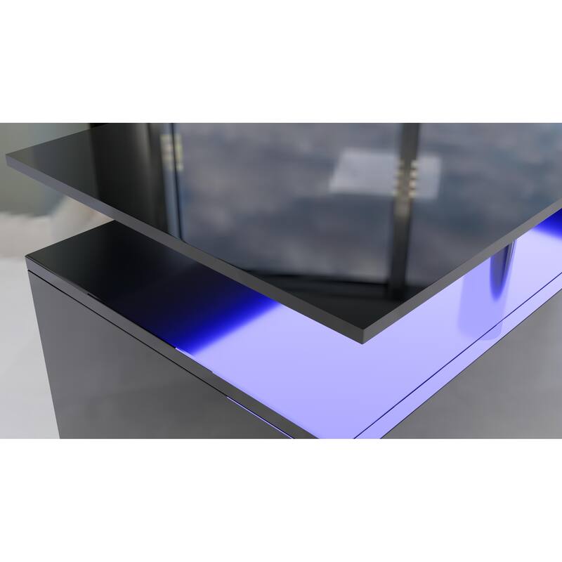 70" High Gloss TV Stand with Built-In Electric Fireplace, 9-Color Flame, Storage Shelves & Remote, for 80" TVs