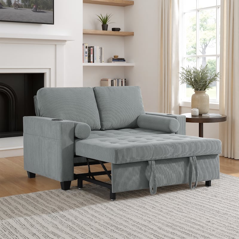 Corduroy Pull-Out Chair Bed Adjustable Recline Convertible Sleeper Sofa - Grey