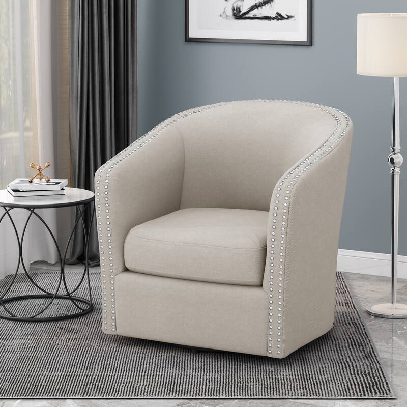 Wheat 31.25" Upholstered Swivel Club Chair with Nailheads and Iron Legs for Living Room - Wheat