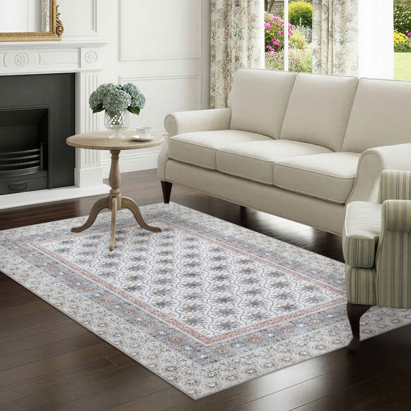 Laura Ashley Imagine Printed Chenille Washable Non-Slip Rugs - Beige - 5'3" x 7'5"