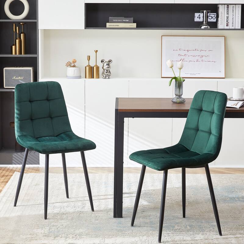 Mid Century Modern Green Velvet Dining Chairs Set Of 4 For Kitchen, Living Room - Green