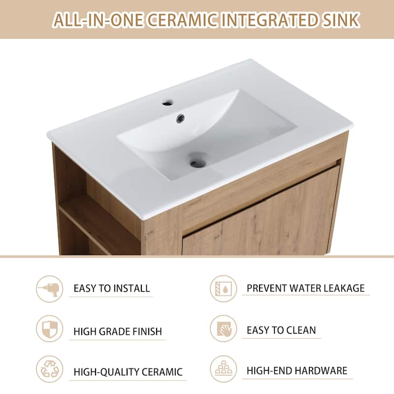 Bathroom Vanity With Sink In 30 Inch, Floating Bathroom Vanity With Soft Close Door and Shelf