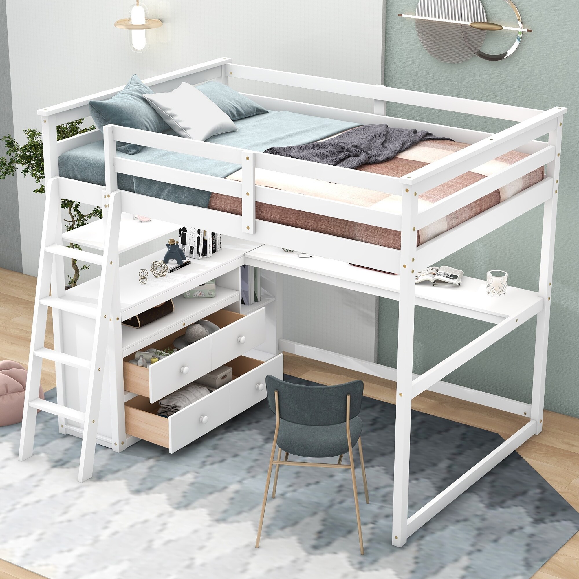 Full size loft bed with deals dresser underneath