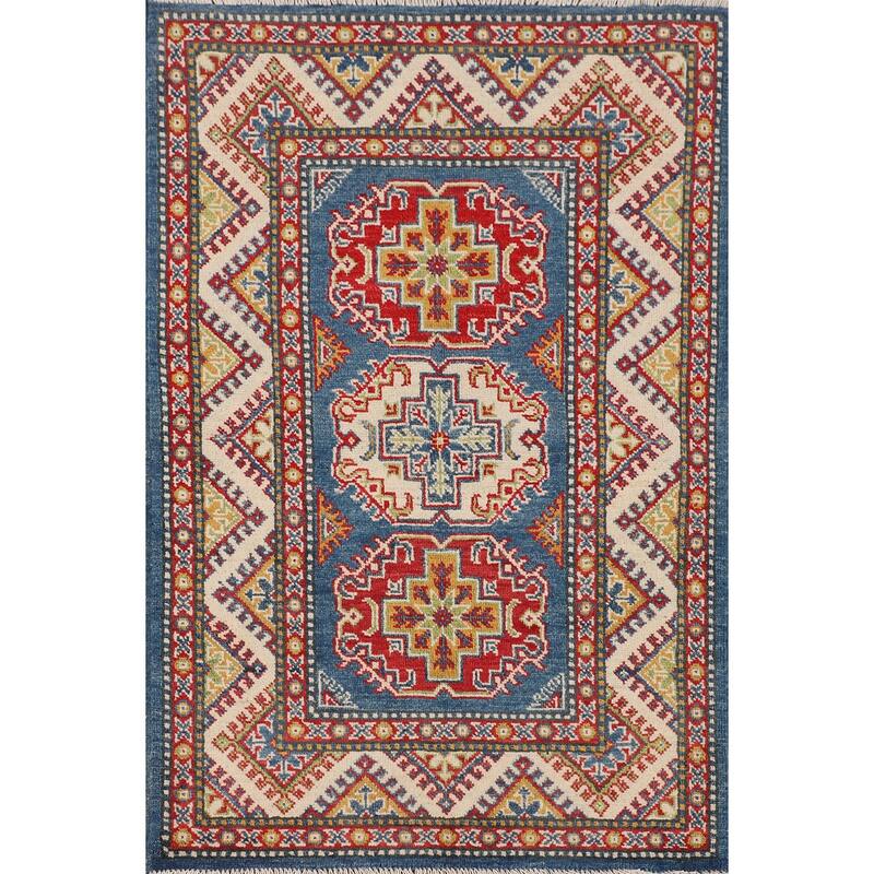 Blue Kazak Accent Rug Handmade Wool Carpet - 2'9" x 4'1"