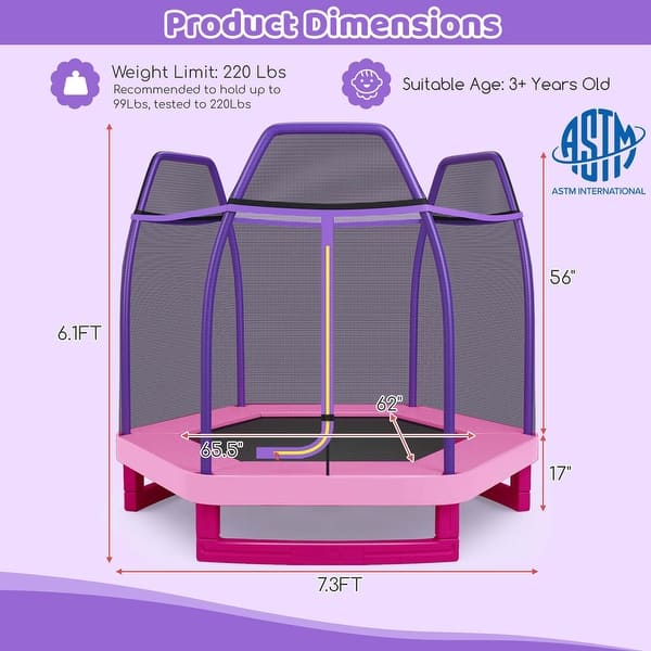 dimension image slide 3 of 5, Costway 7FT Kids Trampoline Outdoor Indoor Recreational Bounce Jumper