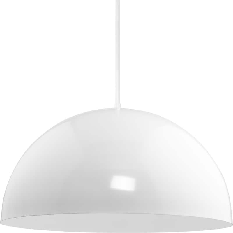Perimeter Collection One-Light White Mid-Century Modern Pendant with metal Shade - 23.62 in x 23.62 in x 12.5 in - 23.62 in x 23.62 in x 12.5 in