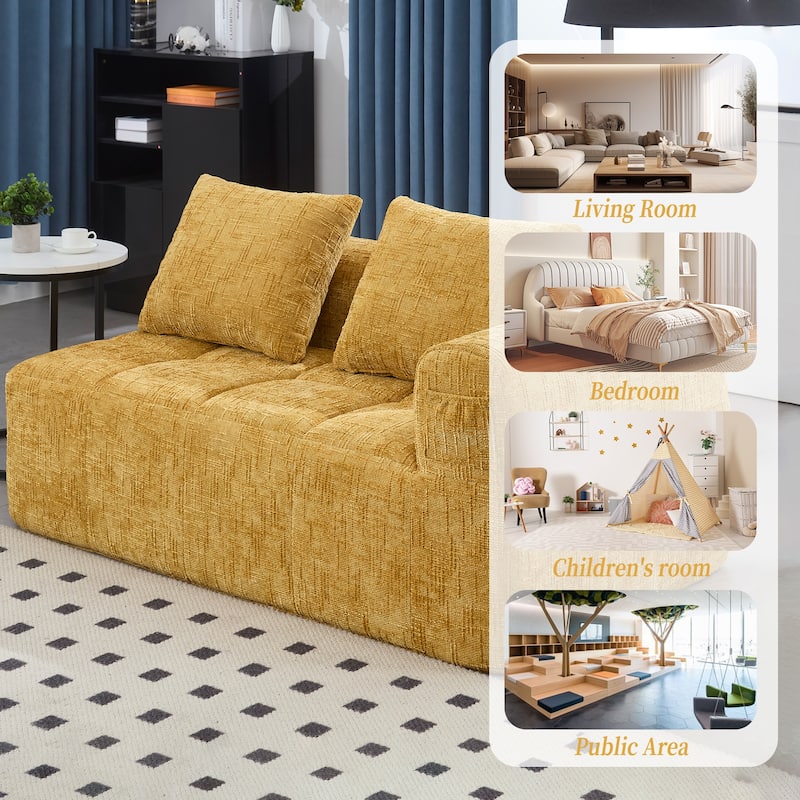 Chenille Loveseat Sofa Upholstered Deep Seat Sofa, Lounge Couch Corner Sofa Minimalist Modular Couches for Apartment
