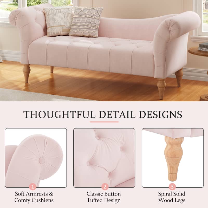 Christopher Knight Home - Larkspur Velvet Upholstered Bench with Rolled Arms and Button Tufting