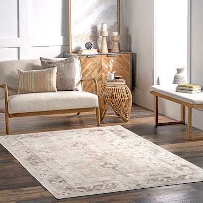 Nuloom Ellamae SpinClean Faded Medallion Machine Washable Area Rug