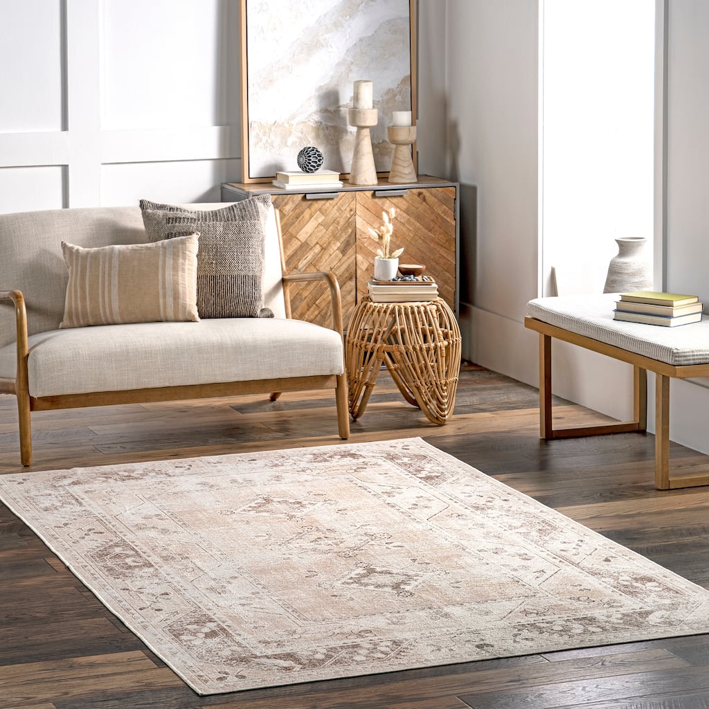Nuloom Ellamae SpinClean Faded Medallion Machine Washable Area Rug