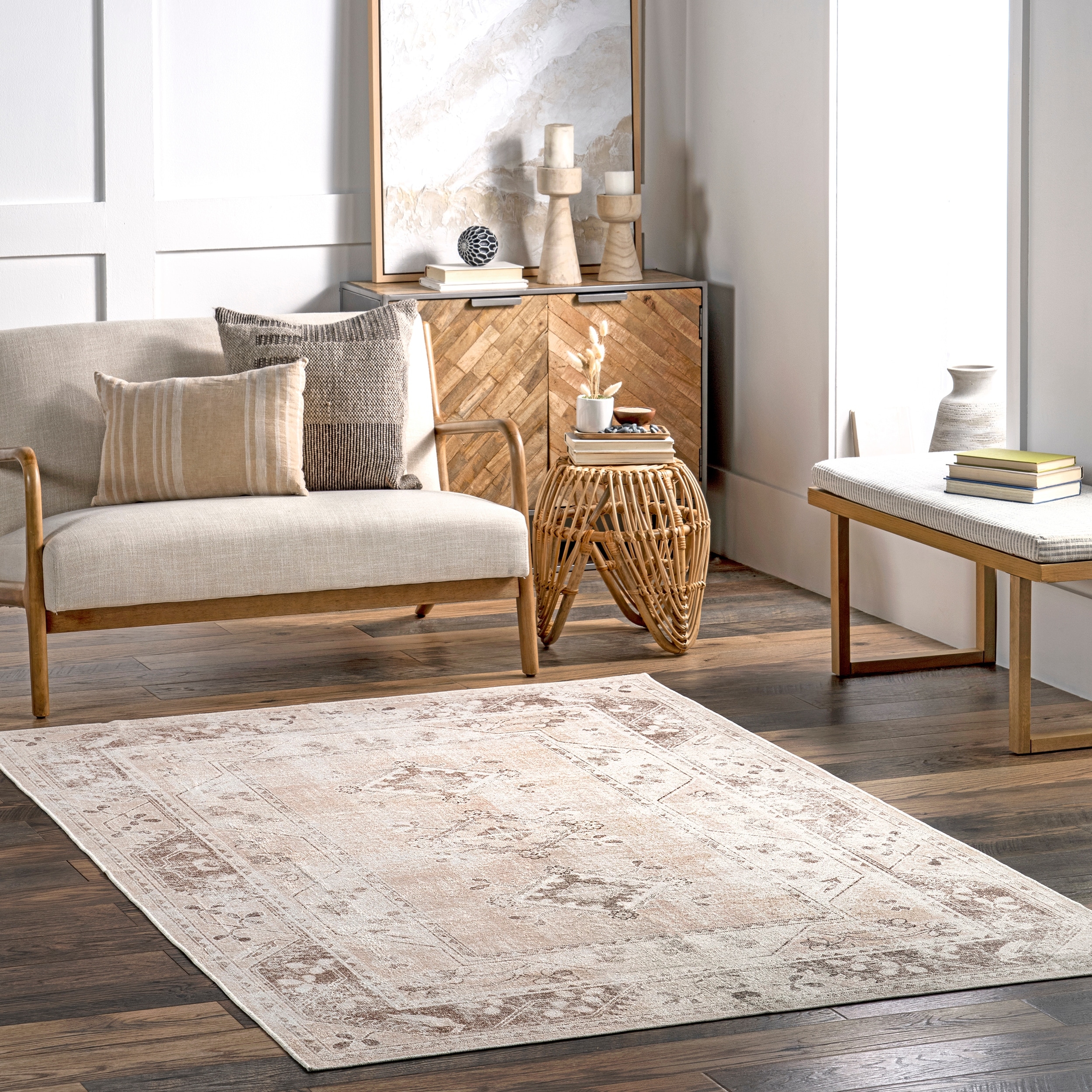 Nuloom Ellamae SpinClean Faded Medallion Machine Washable Area Rug