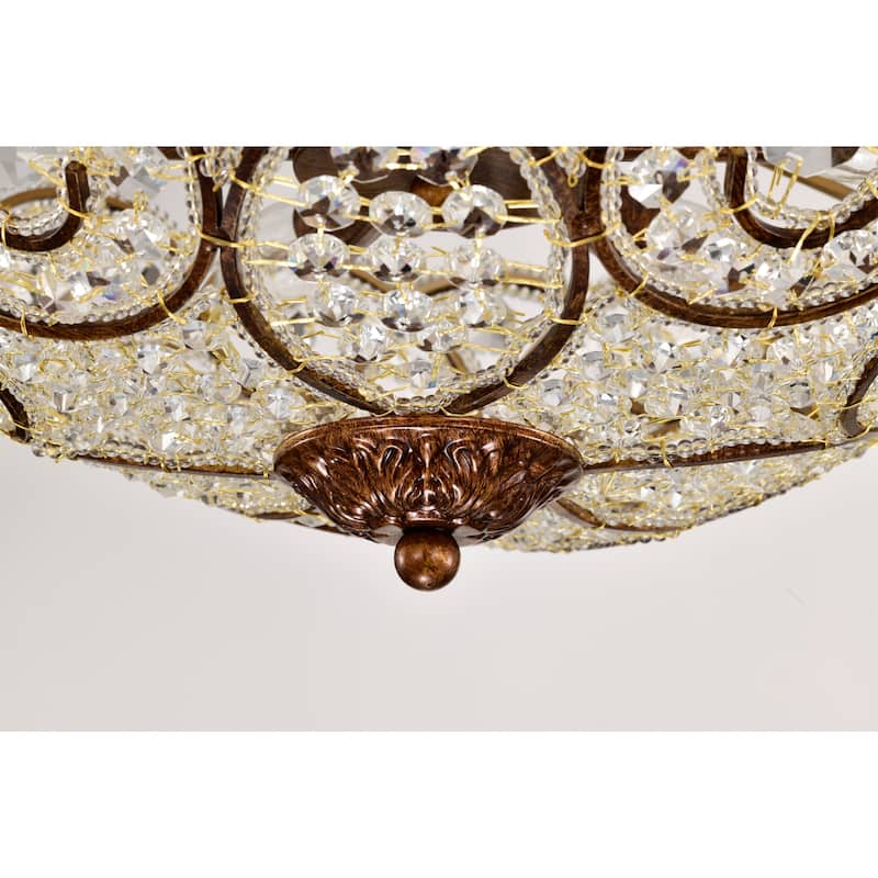Kairo 6-Light Spain Bronze Semi-Flush Mount Ceiling Lamp with Scroll and Crystal Shade - Spanish-Bronze