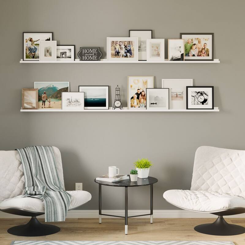 Wallniture Denver Picture Ledges, Photo Display Shelves for Wall, 84" , White, Set of 2