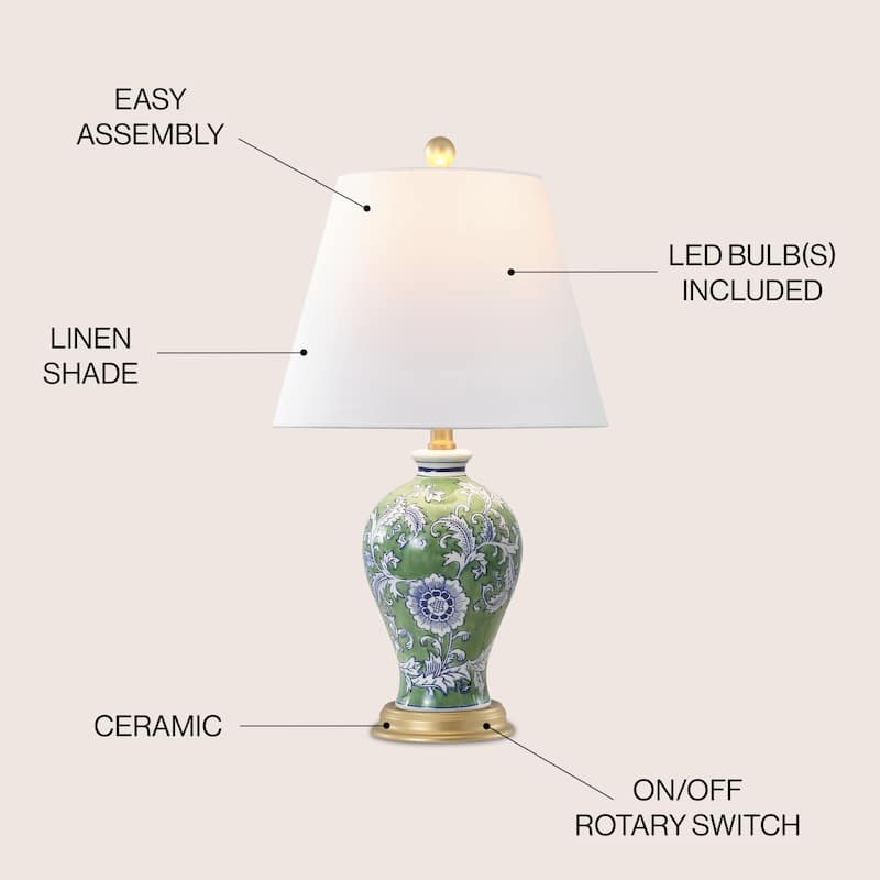 Grace 24" Floral LED Table Lamp, Multi/Brass by JONATHAN Y