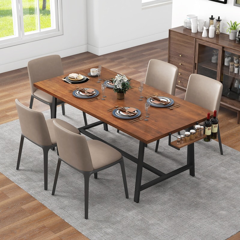 Gymax 72'' Industrial Rectangular Kitchen Table w/ 2-Bottle Wine Rack