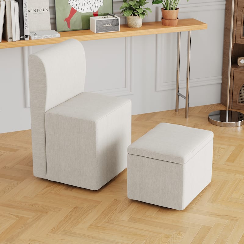Two Piece Set Of Wheeled Dining Chairs, Modern Rolling Dining Chairs, Footstools With Wheels