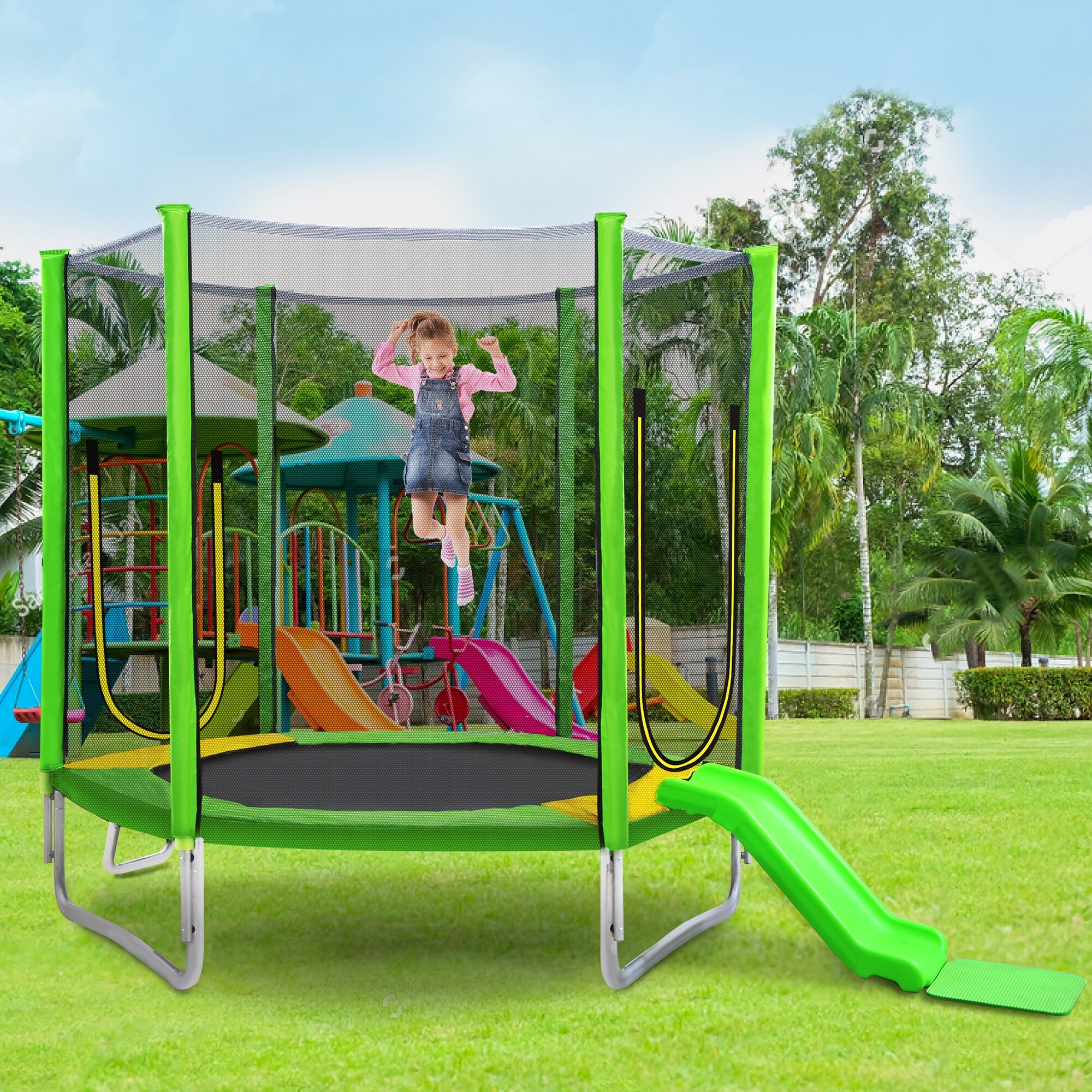 Outdoor playset deals with trampoline
