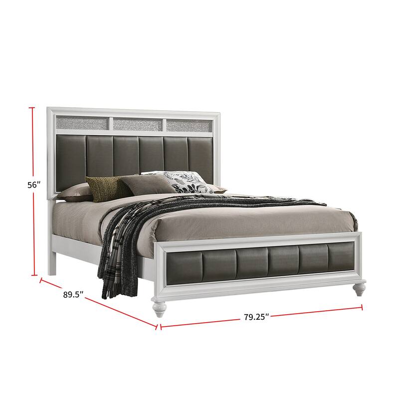 Upholstered Bed, Grey and White