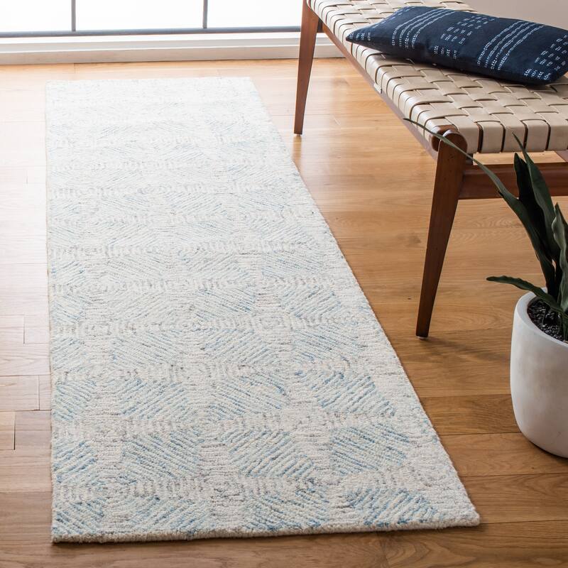 SAFAVIEH Handmade Abstract Lynn Modern Wool Rug - 2'3" x 8' Runner - Ivory/Light Blue