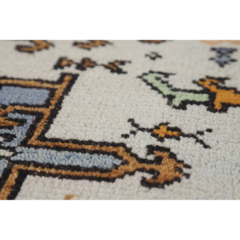 Hand Knotted Oriental 100% Wool Carpet Transitional Geometric Greys & Charcoal Khotan Area Rug - 5' 1'' X 3' 0''