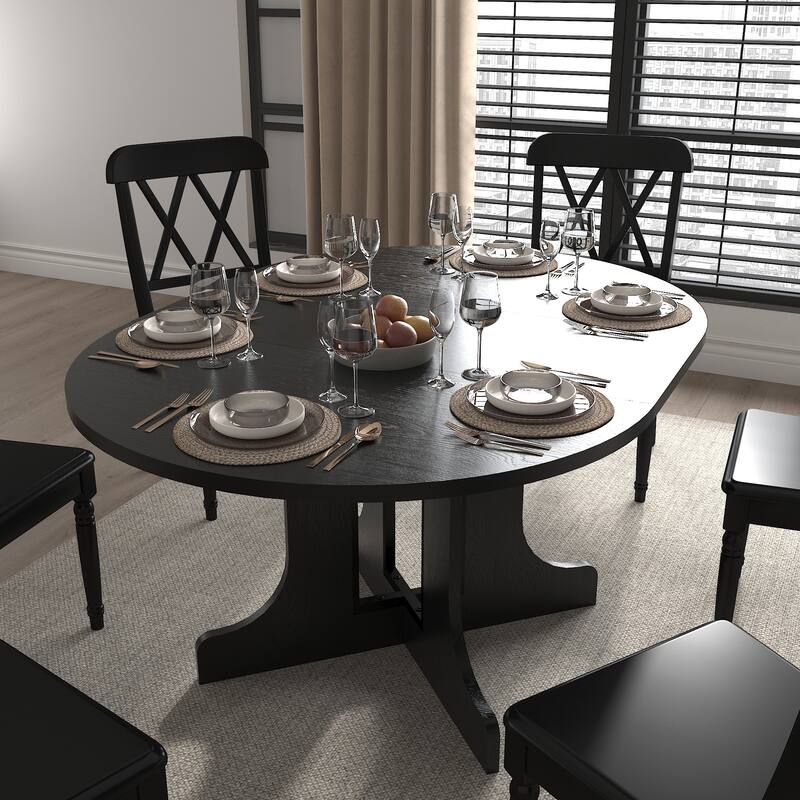 Modern Round Dining Table with Extendable Top and X Base for Family Dinners Small Spaces and Multi Scene Styling​