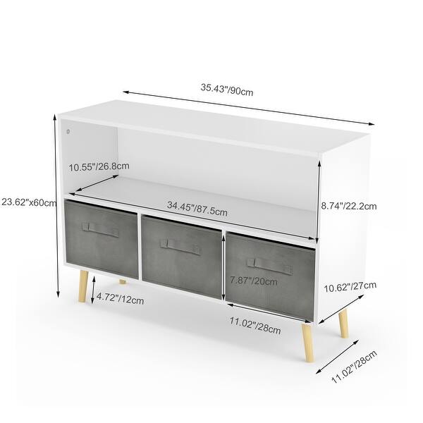 dimension image slide 2 of 3, Kids bookcase with Collapsible Fabric Drawers