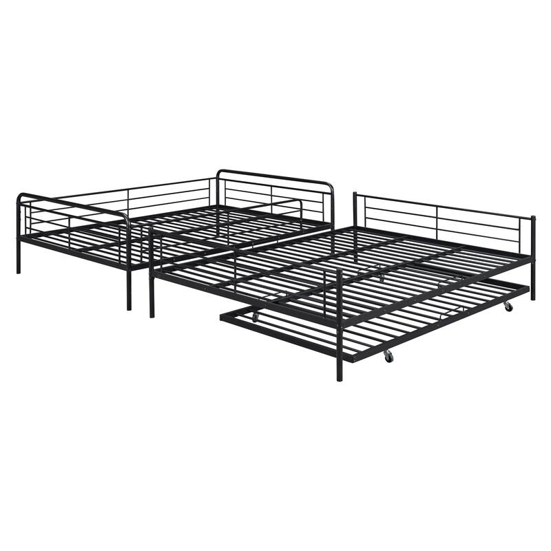 Full XL Over Queen Bunk Bed with Trundle, Iron Frame, Space-Saving Design