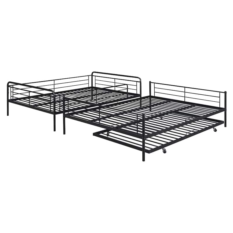 Full XL Over Queen Metal Bunk Bed with Twin Size Trundle, White