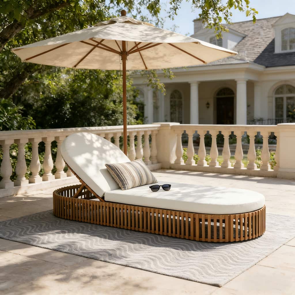 Christopher Knight Home - Hilliard Outdoor Acacia Wood Curved Chaise Lounge with Water-Resistant Cushion