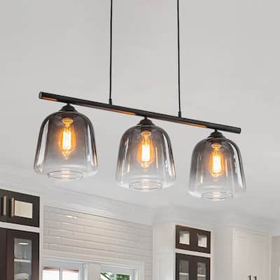 Modern Sleek 3-Light Bell Glass Linear Pendant for Kitchen Island - 33.9in