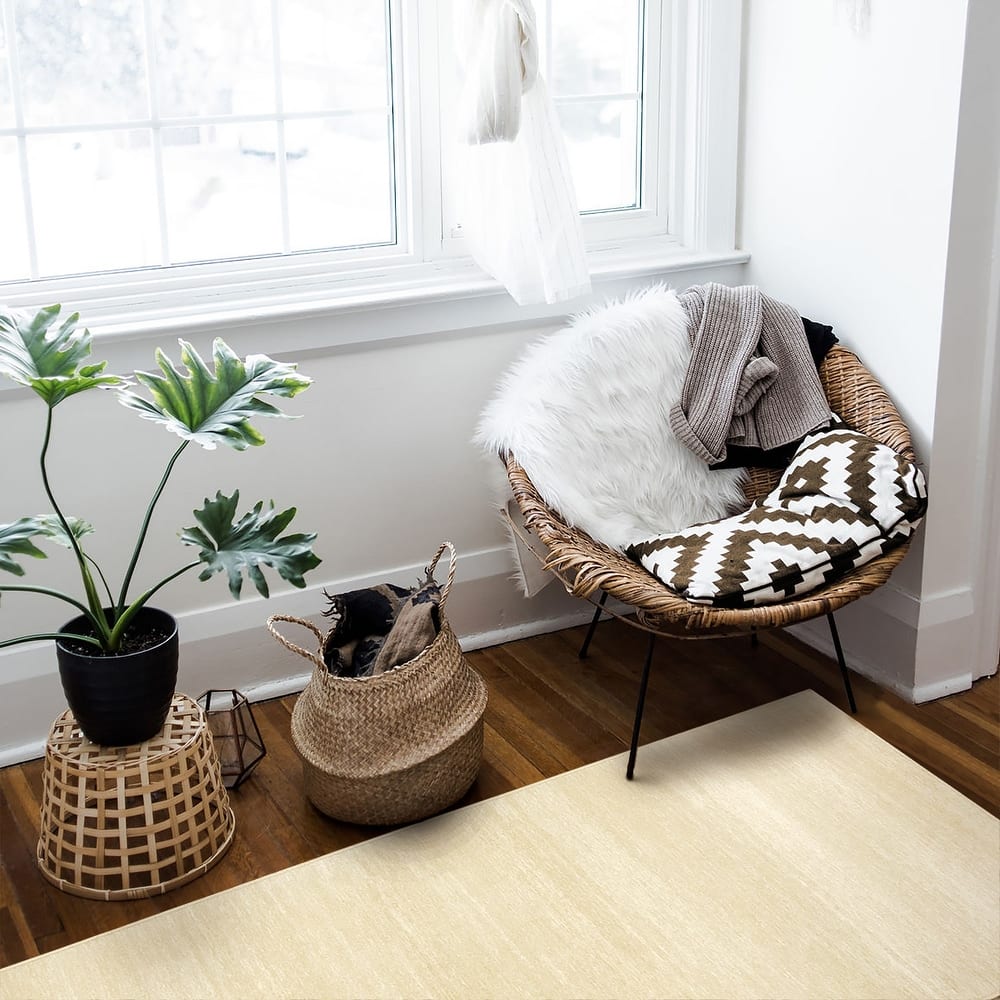 My Magic Carpet Machine Washable Area Rug Solid Cream