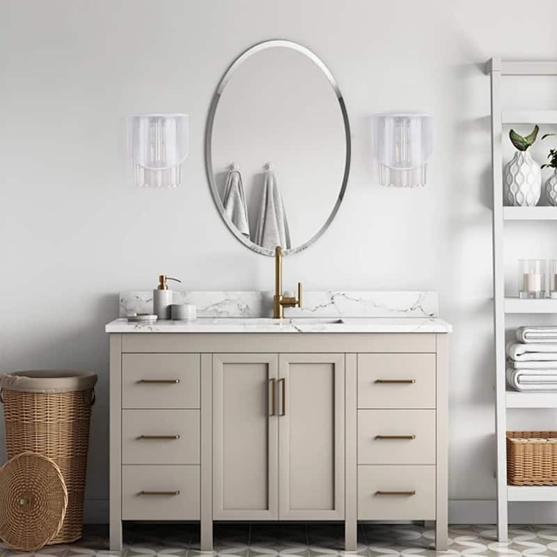 1-Light Modern White Fabric & Crystal Wall Sconce - Ideal for Living Room Decoration - Polished Nickel - N/A
