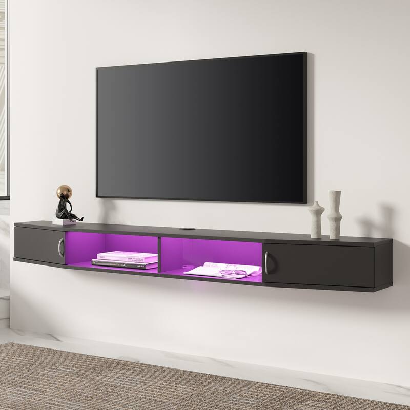 FITUEYES Floating Wall Mounted TV Console Storage Shelf Modern TV Stand Media Console, Walnut DS211802WW - 70''