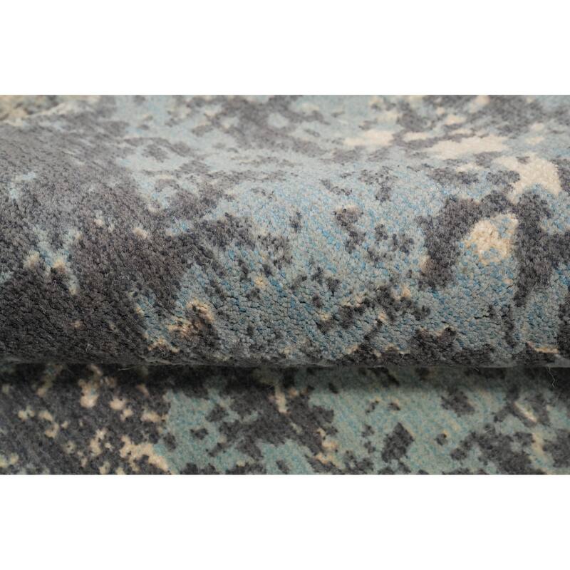 Hand Knotted Oriental Viscose Silk Carpet Modern Abstract Navy Blue & Blues Abstract Area Rug - 8' 1'' X 5' 1''