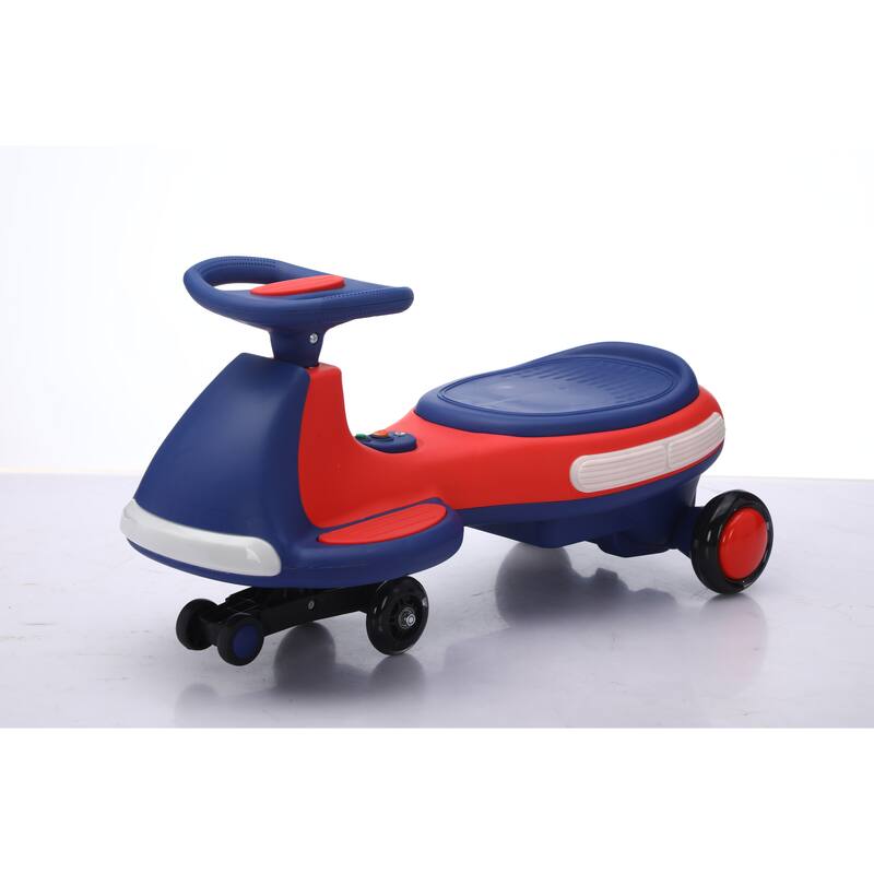 Kids Electric Ride On Car 12V Electric Wiggle Car, LED Lights, Music, Anti-Rollover for Boys and Girls Ages 3+ Indoor/Outdoor - Blue+Red