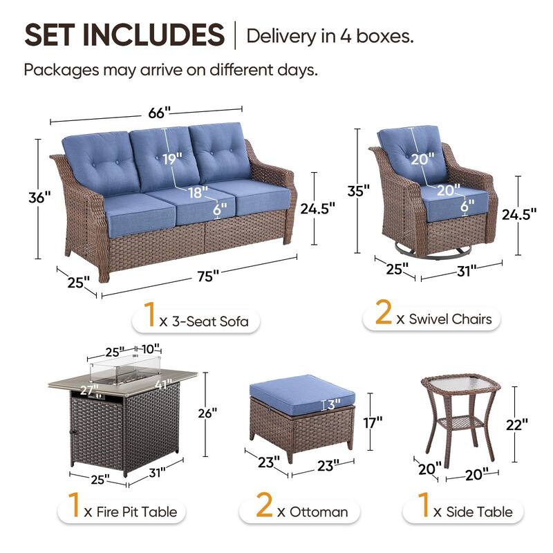 Outdoor Furniture Set with Propane Gas Fire Pit Table