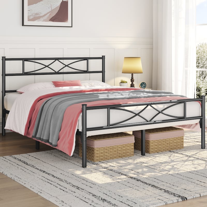 Yaheetech Simple Metal Platform Bed Frame with Curved Design Headboard and Footboard - Black - Full