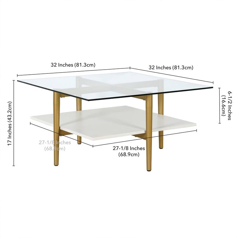 Otto 32" Wide Square Coffee Table with White Lacquer Shelf